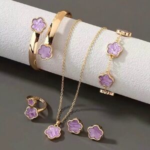 Elegant Gold and Purple Flower Jewelry Set
